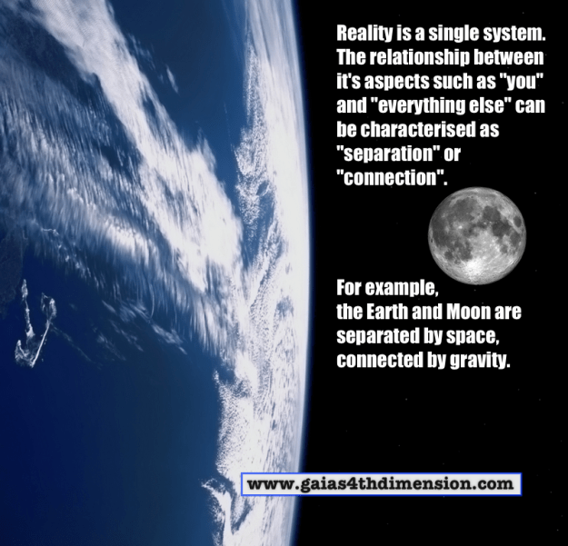 Reality is a single system. The relationship between it's aspects can be characterized as "separation" or "connection".